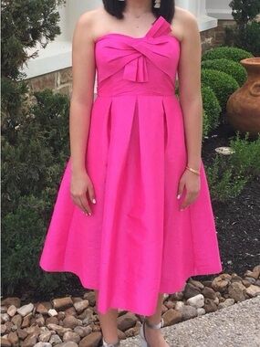 1901 Hot Pink Strapless Fit-and-Flare Dress with Bow